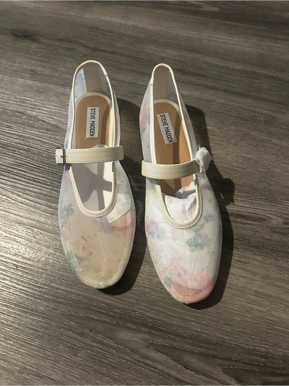 Steve Madden Pastel Floral Mary Jane Flats in White